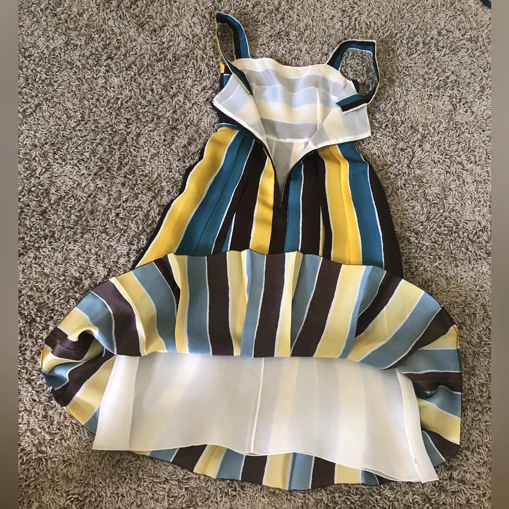 GIFTABLE Dolce & Gabbana Yellow, Teal & Brown Striped Midi Dress Size 40 - Picture 9 of 10